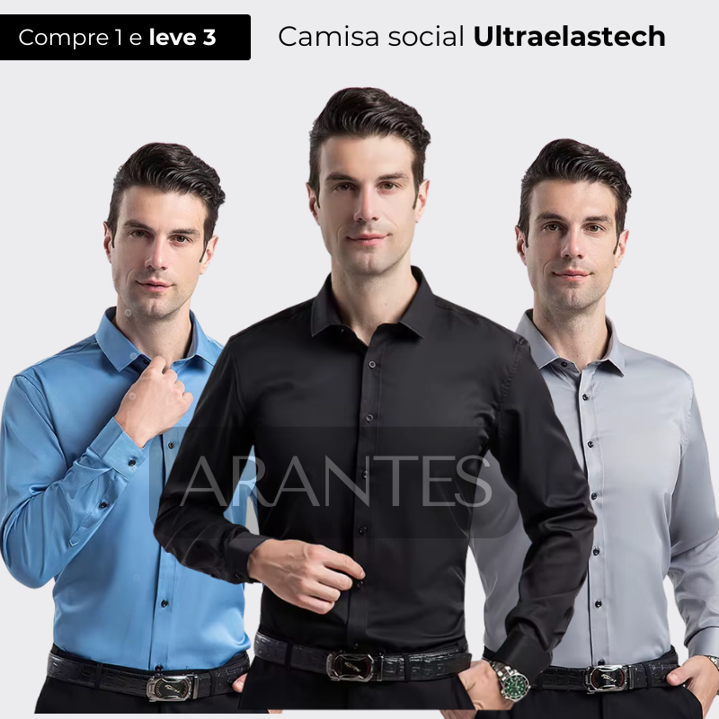 PAGUE 1 LEVE 3 | Camisa Social Ultra Elastech Anti amassados + Relogio de Brinde