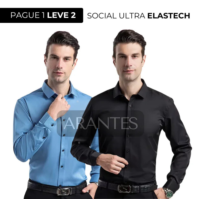 COMPRE 1 LEVE 2 | Camisa Social Ultra Elastech Anti amassados + Relogio de Brinde